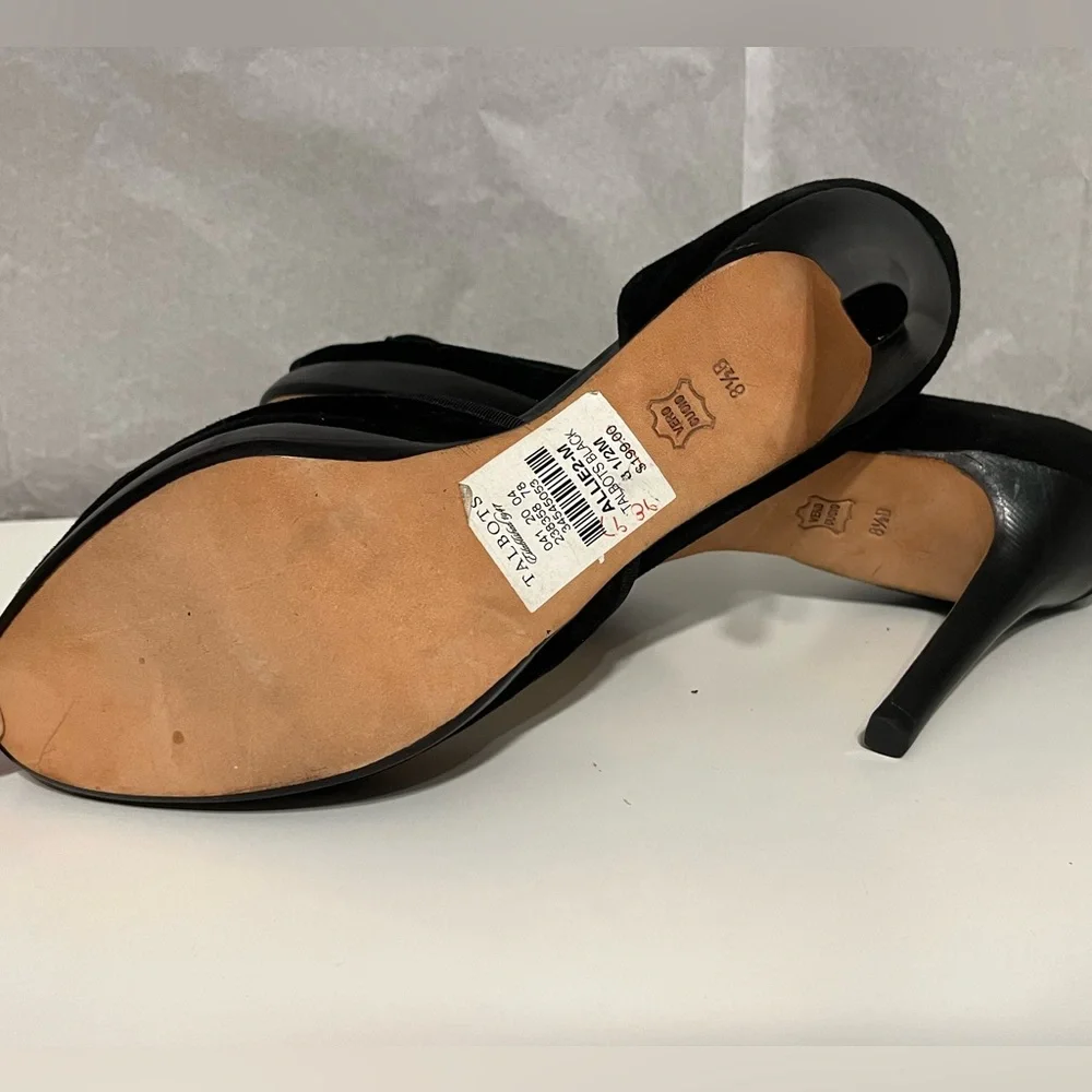 NEW Talbots black crushed velvet peep toe heels floral rhinestone holiday Sz 8.5